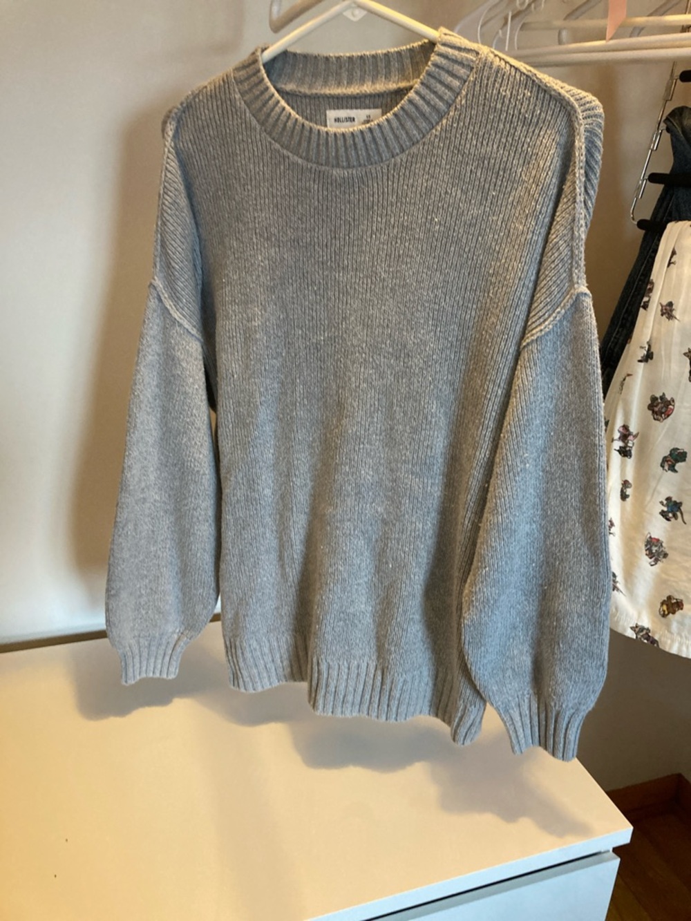 Hollister Light Grey Ribbed Crewneck Sweater